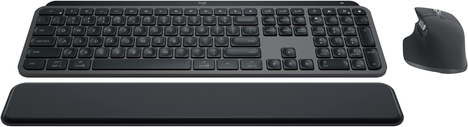 Logitech MX Keys S Combo - Performance Wireless Keyboard and Mouse with Palm Rest, Fast Scrolling, Bluetooth, USB C, for Windows, Linux, Chrome, Mac - With Free Adobe Creative Cloud Subscription