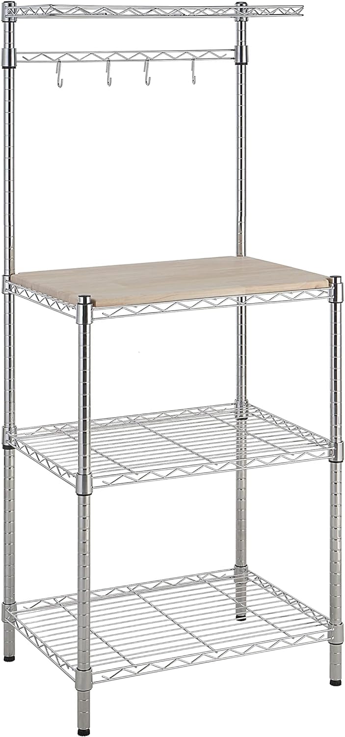 Amazon Basics Kitchen Storage Baker&#39; Rack with Removable Top, Chrome/Beige, 18"D x 24" W x 59"H