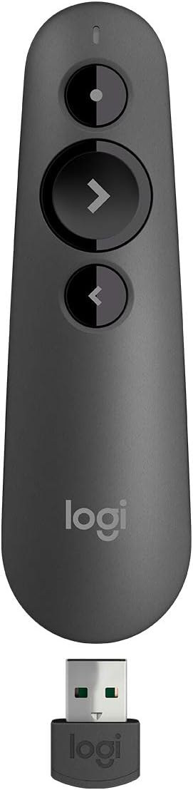 Logitech R500s Laser Presentation Remote Clicker with Dual Connectivity Bluetooth or USB for Powerpoint, Keynote, Google Slides, Wireless Presenter - Black (Class 1 Laser)