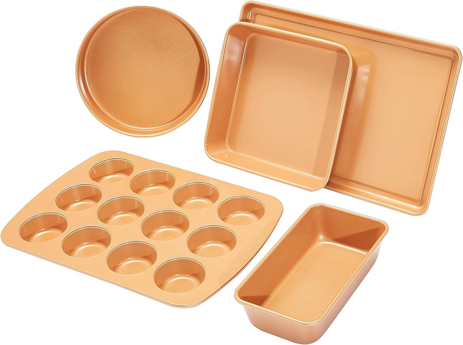 Amazon Basics Ceramic Nonstick Baking Sheets and Pans Bakeware Set, 5-Piece Set- Copper Color