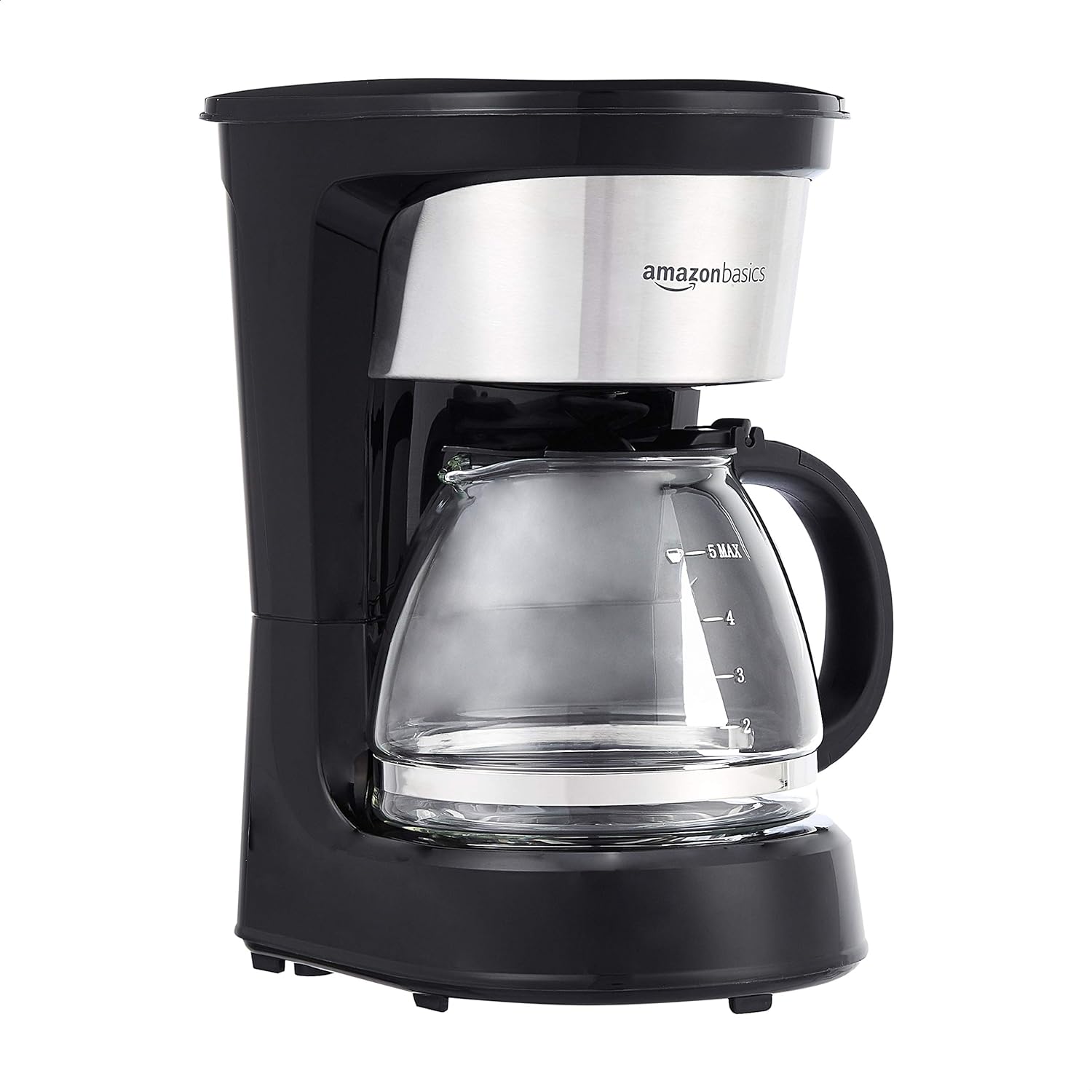 Amazon Basics 5 Cup Coffee Maker with Reusable Filter, Black and Stainless Steel