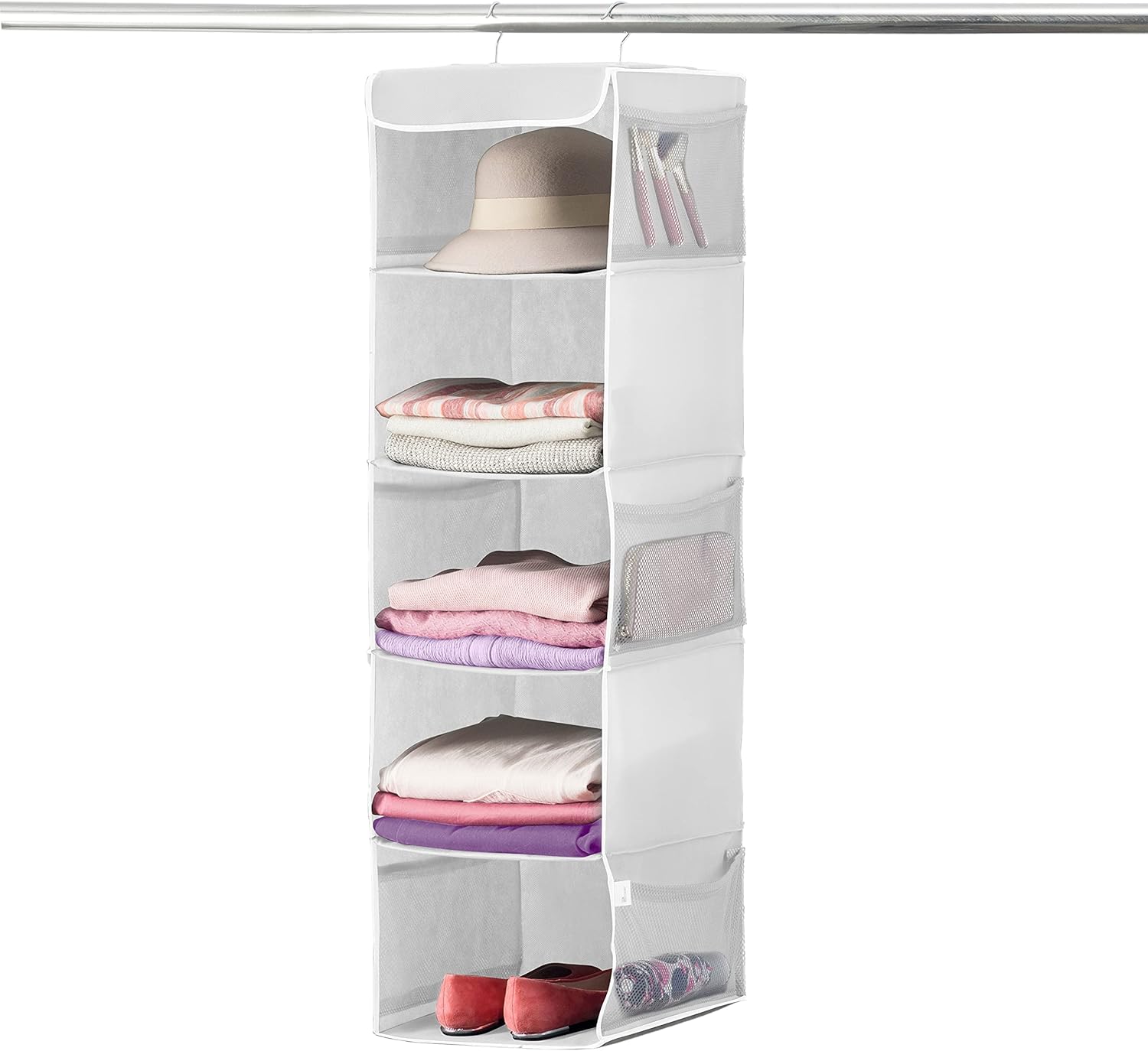 ZOBER Hanging Closet Organizer, 5-Shelf - Hanging Storage Organizer Shelves for Clothes, Towels, Toys - College Dorm Room, Nursery, & Home Closet