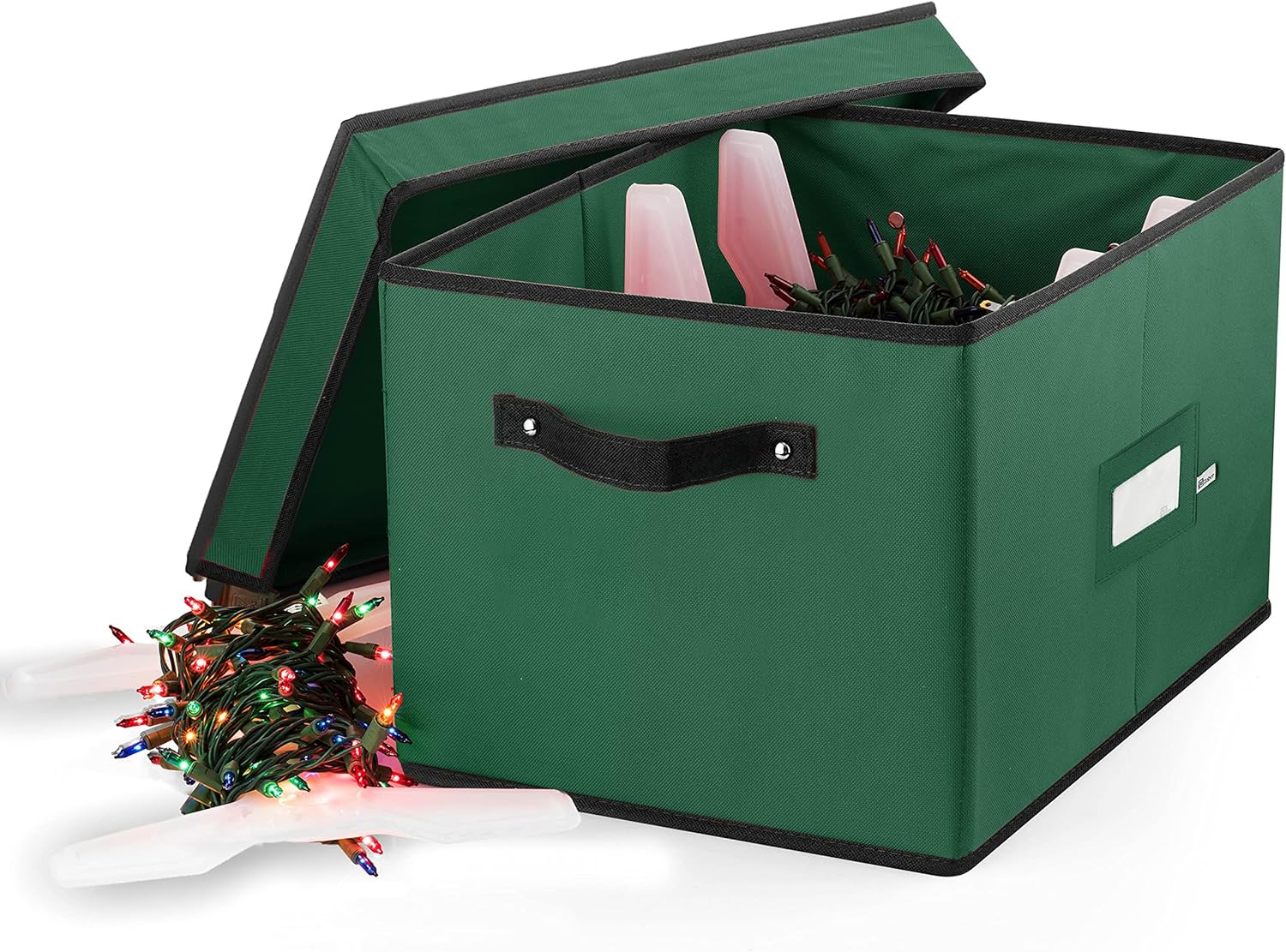 ZOBER Christmas Light Storage - Christmas Light Organizer W/ 4 Plastic Christmas Lights Organizer Wheel - Strong & Durable Material - Stitched Reinforced Handles - Green