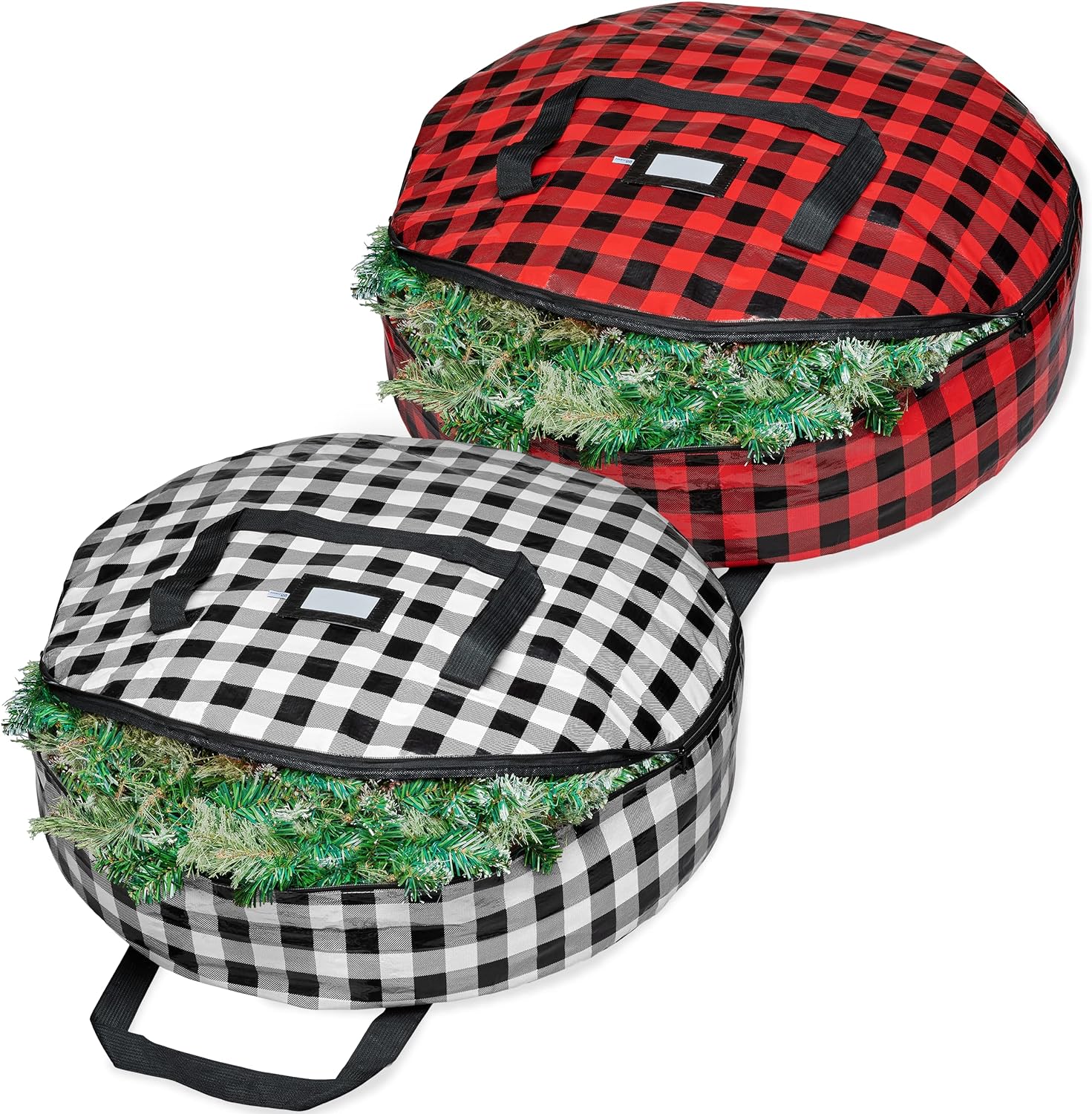 ZOBER Christmas Wreath Storage Container - 30 Inch Plastic Wreath Storage Bag - Dual Zippered Wreath Bag - Durable Stitch Reinforced Handles - Wreath Christmas Storage - 2 Pack