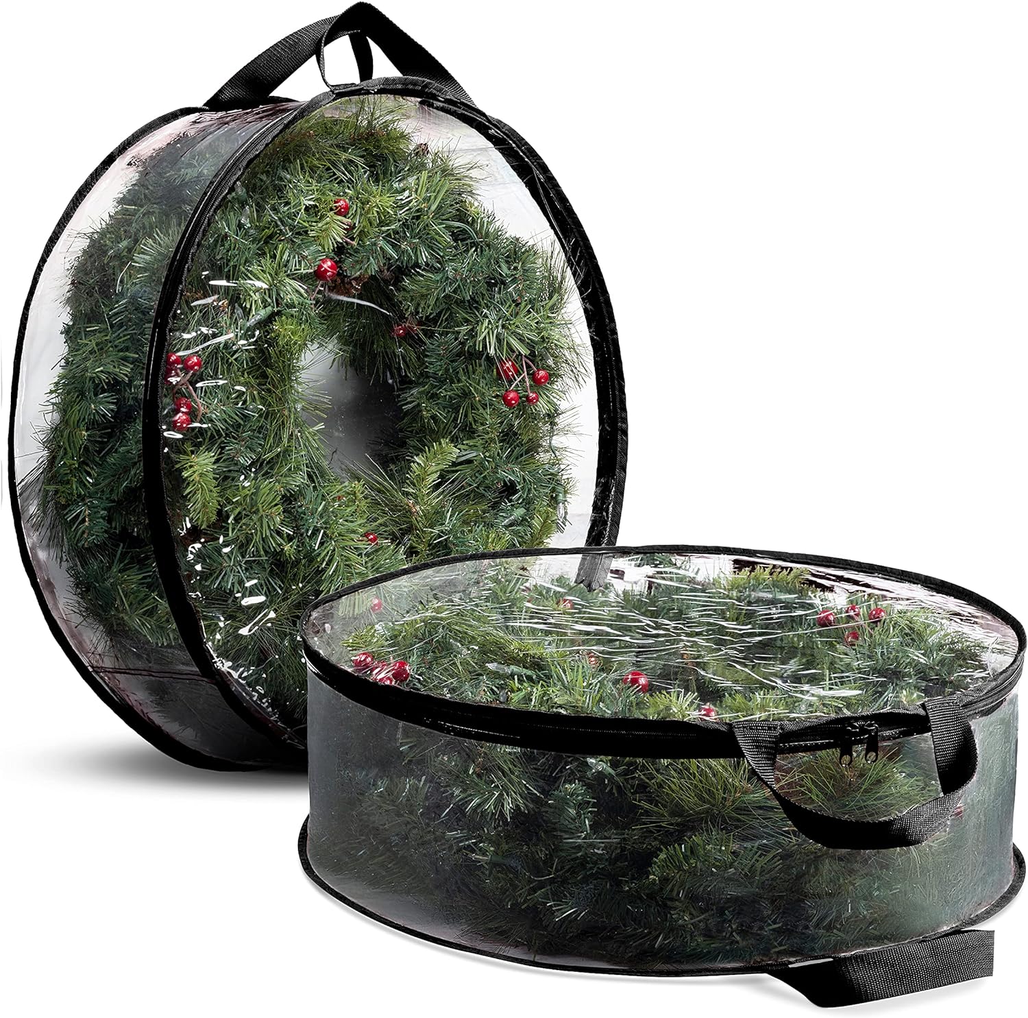 Love that I can see what wreath is on the inside. If you have seasonal wreaths this makes it so easy to know which one you need. Very sturdy yet takes up so little space when not in use. Better than a box by far!!!!