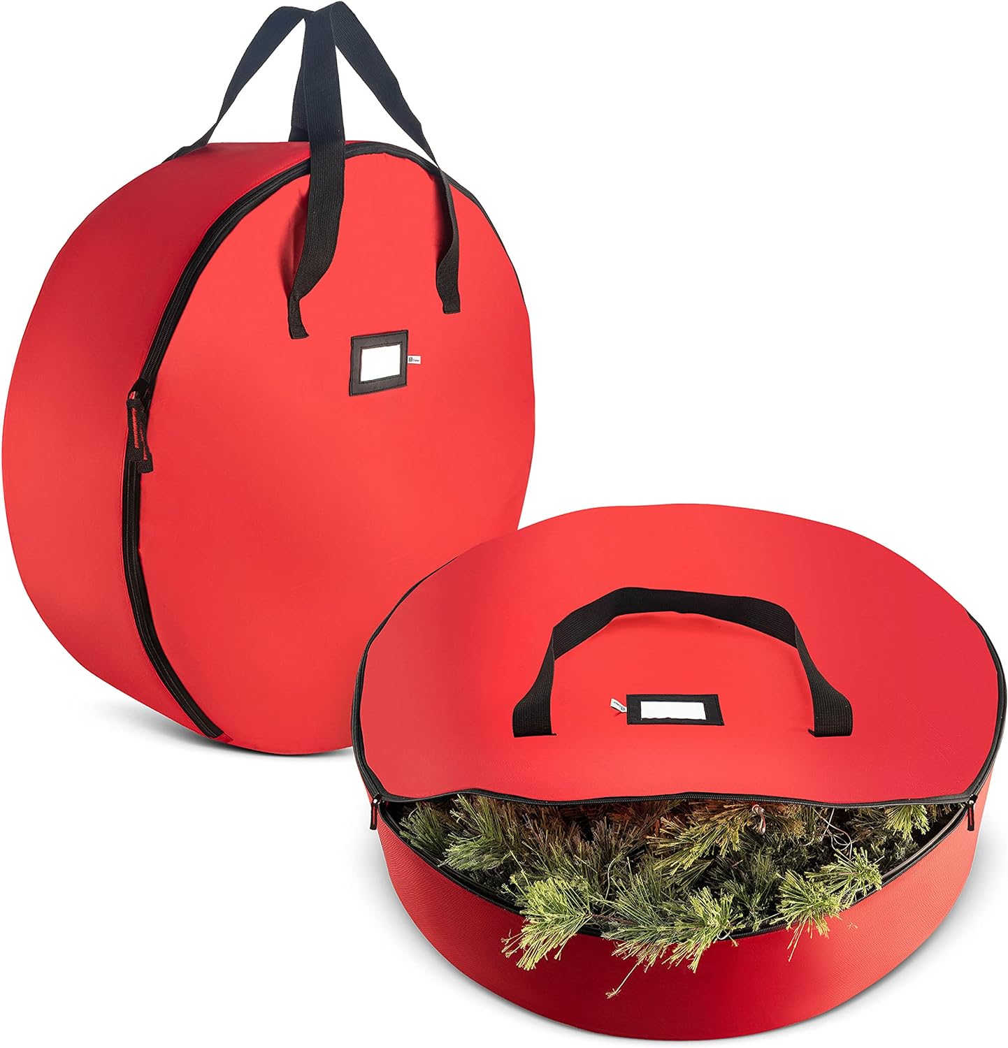 The product comes with 2 bags, as stated. They are deep and I was able to actually get 2 wreaths per bag. They are a nice green color. The outside edges are soft, so they are not like a box, but more like a bag.