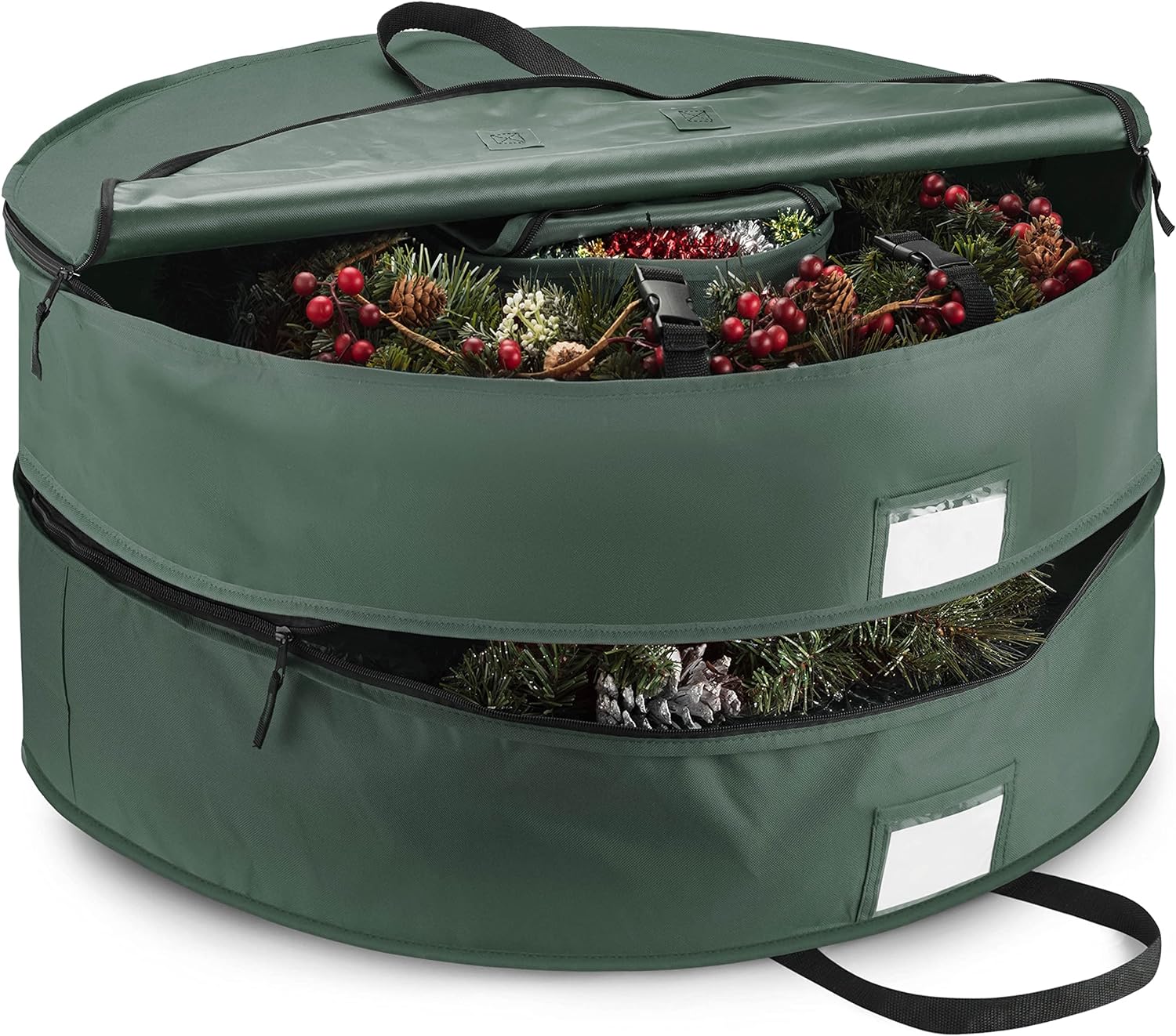 Surprised at the nice quality, the zipper had to be softly finesse as expected but a surprising interior compartment to fill the center of wreath and help keep shape. Worth the price.Great shipping by vendor