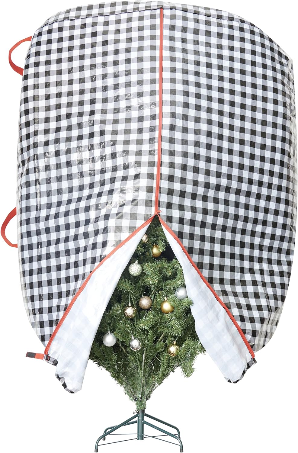 Ordered two of these tree storage bags for our 7 1/2 ft trees. The material is thick and substantial, not something that will tear. Have two zippers which worked very well. Ordered the 9 bags to make certain they were large enough and they were perfect. Very roomy. Came all the way to the bottom of the trees and had ample room in the top. Cant believe how nice they are for the price! Def recommend!