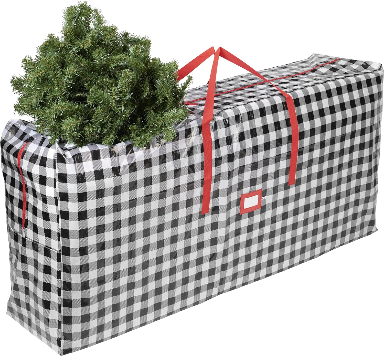 Zober Christmas Tree Storage Bag - Fits 9 Ft Artificial Trees - Plastic, Waterproof Christmas Tree Bag - Strong, Durable Handles - Labeling Card Slot - White/Black Plaid