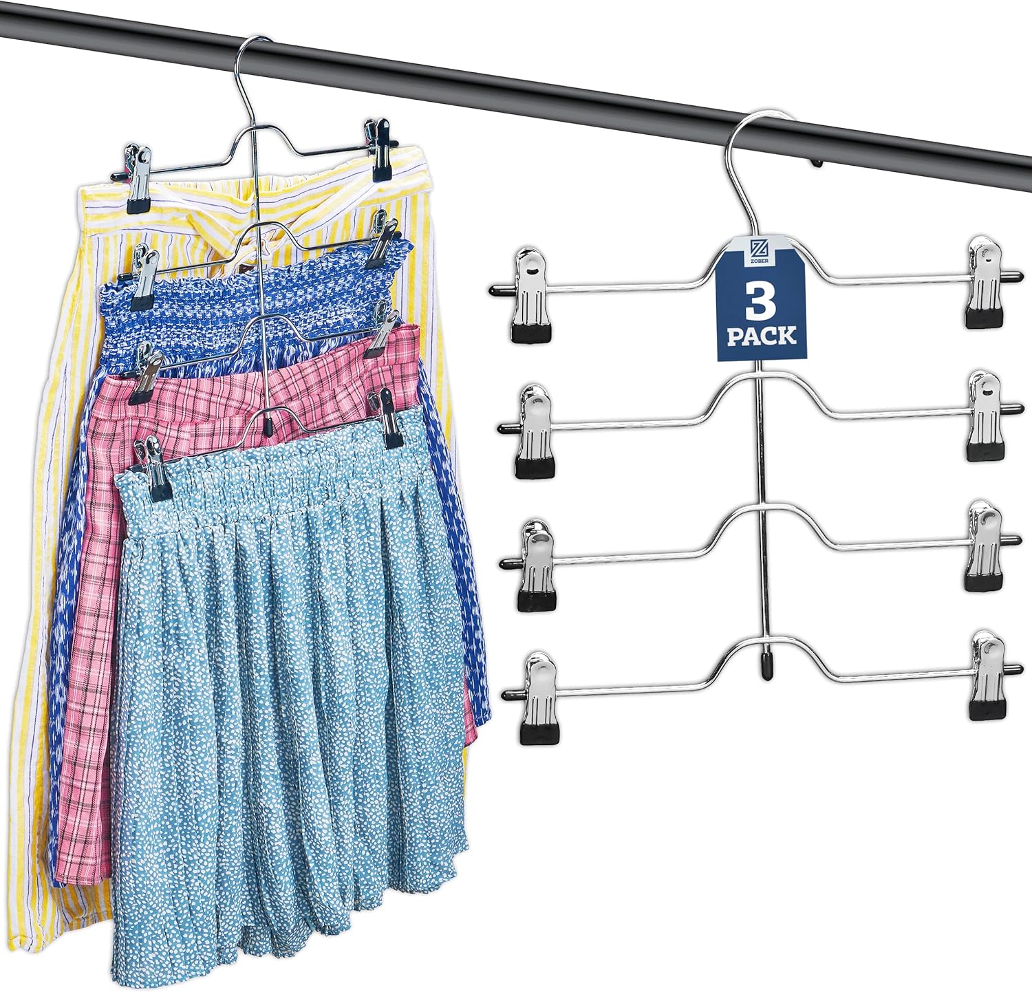 This set of unique hangers are designed perfectly for saving space in your closet for pants, skirts, shorts, and my tube top style dresses. I even folded over a pair of overalls and hung them like pants. Extremely well made, sturdy, durable, and the clamps are strong.