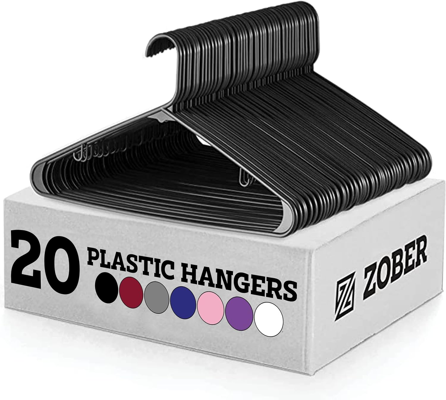 Zober Plastic Hangers 20 Pack - Black Plastic Hangers - Space Saving Clothes Hangers for Shirts, Pants & for Everyday Use - Clothing Hangers with Hooks