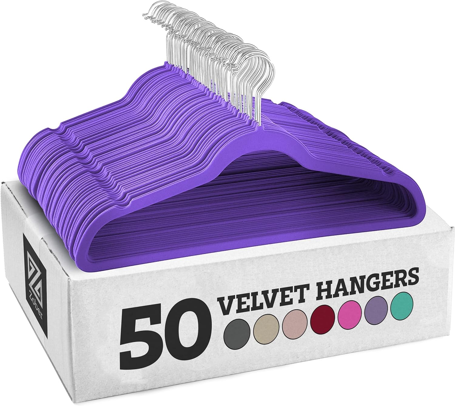 Zober Velvet Hangers 50 Pack - Heavy Duty Purple Hangers for Coats, Pants & Dress Clothes - Non Slip Clothes Hanger Set - Space Saving Felt Hangers for Clothing