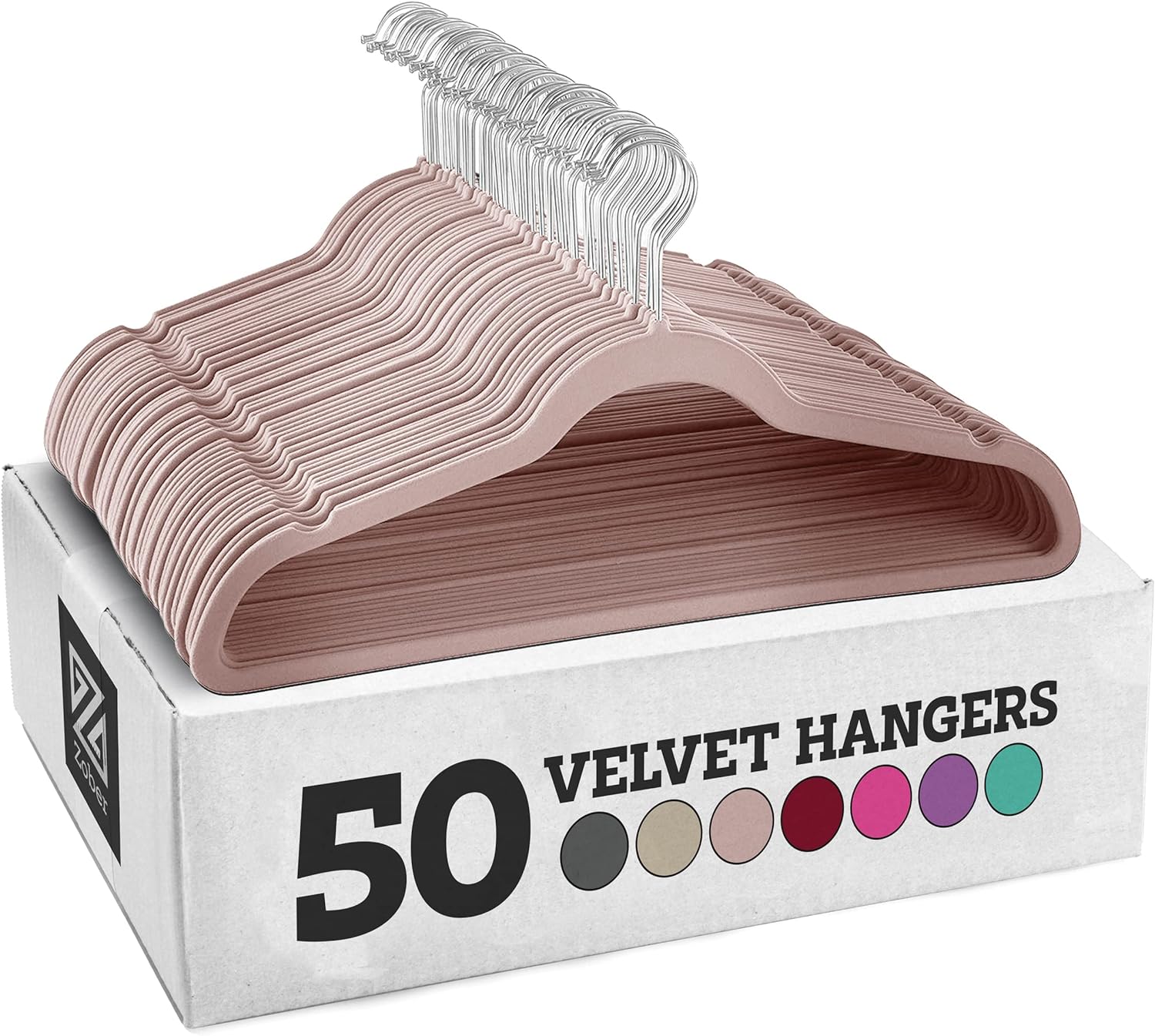 Zober Velvet Hangers 50 Pack - Heavy Duty Blush Hangers for Coats, Pants & Dress Clothes - Non Slip Clothes Hanger Set - Space Saving Felt Hangers for Clothing