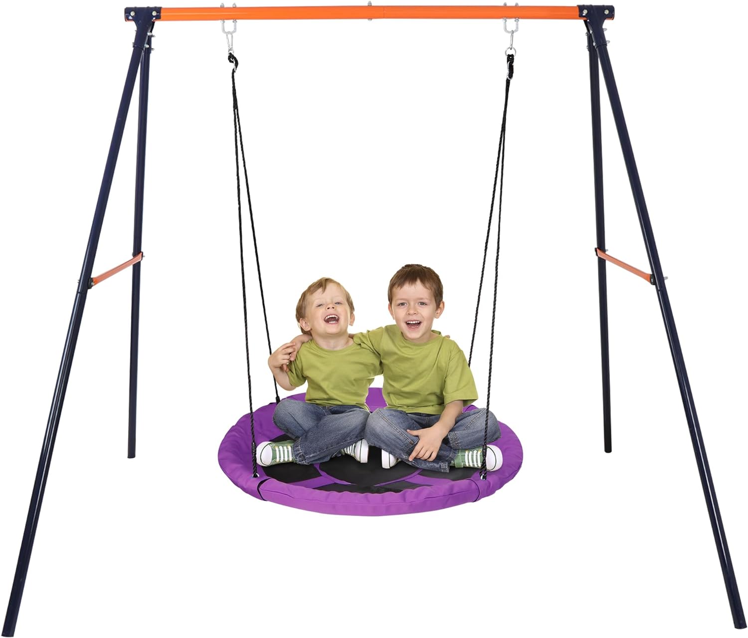 ZENY Swing Set with Saucer Swings for Backyard - 40'' Spider Web Swing Oxford Web Swing Mat and Heavy Duty A Frame Metal Swing Stand with Adjustable Ropes for Playground, Backyard, Garden