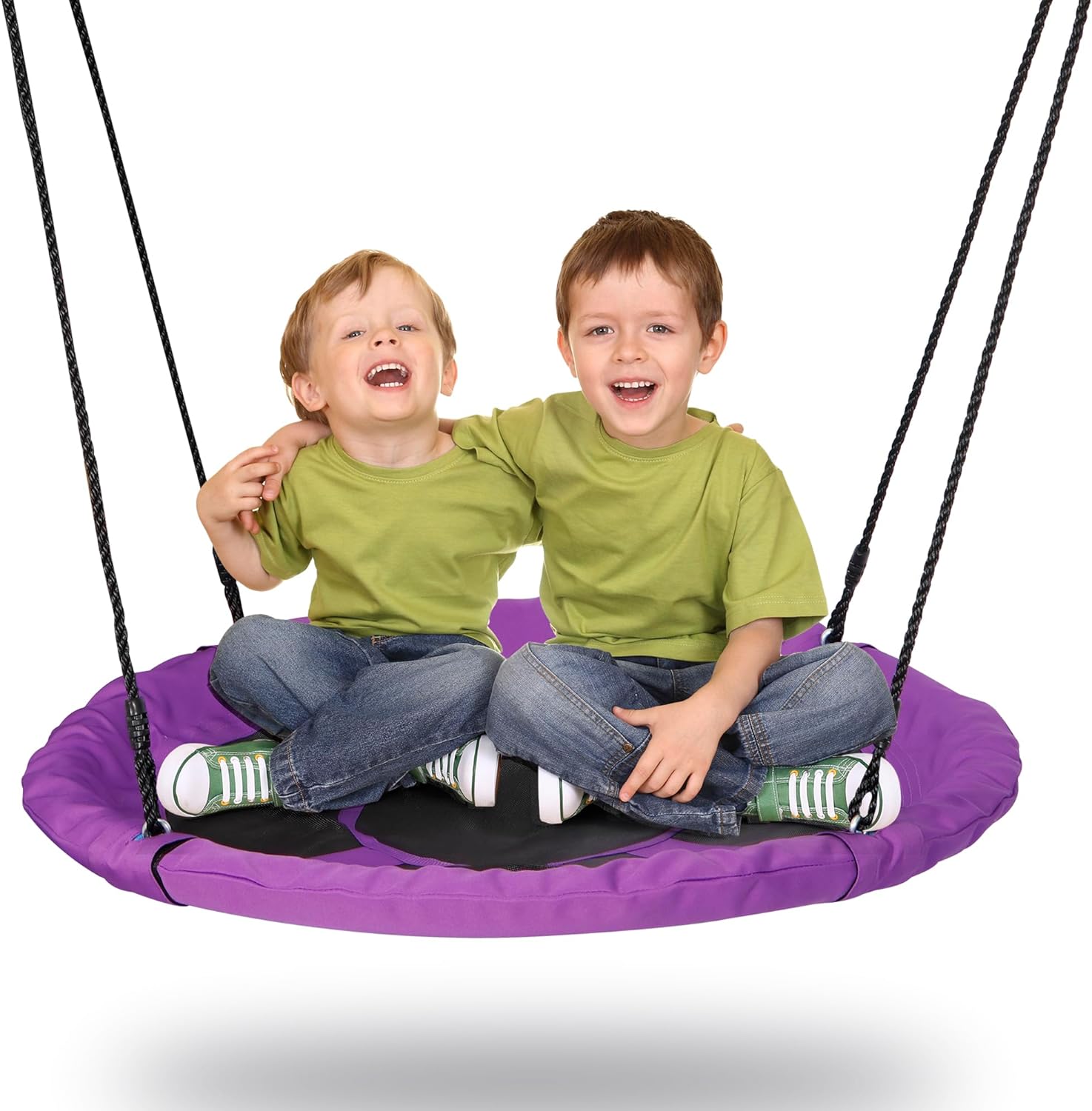 ZENY 40'' Saucer Swing Web Swing Round Tree Swing for Kids Indoor Outdoor Swing Set 700lb Capacity with Carabiners, Waterproof and Steel Frame (Black+ Purple)