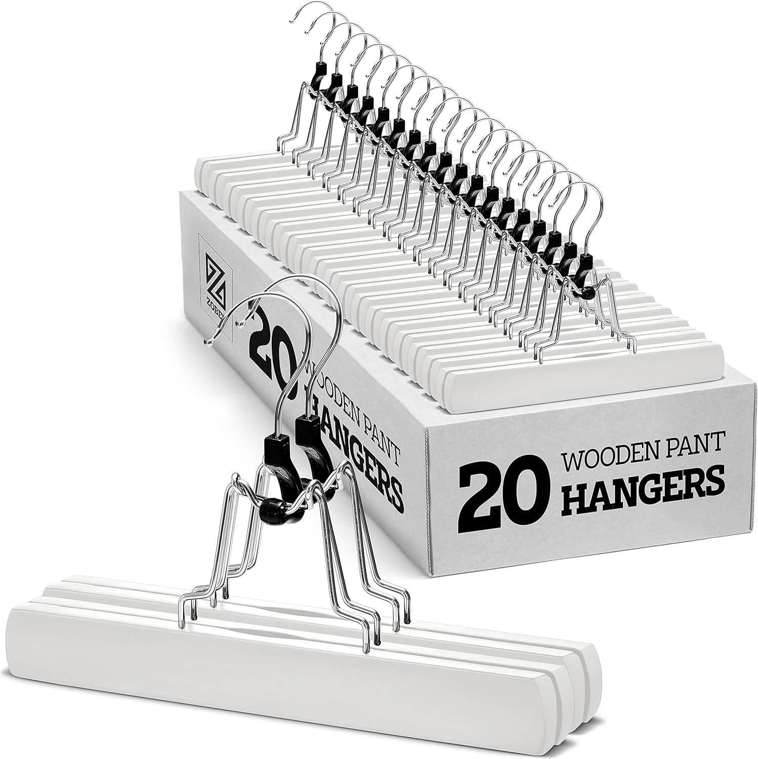 High-Grade Wooden Pants Hangers with Clips 20 Pack Non Slip Skirt Hangers, Smooth Finish Solid Wood Jeans/Slack Hanger with 360Â° Swivel Hook - Pants Clip Hangers for Skirts, Slacks - Clamp Hangers