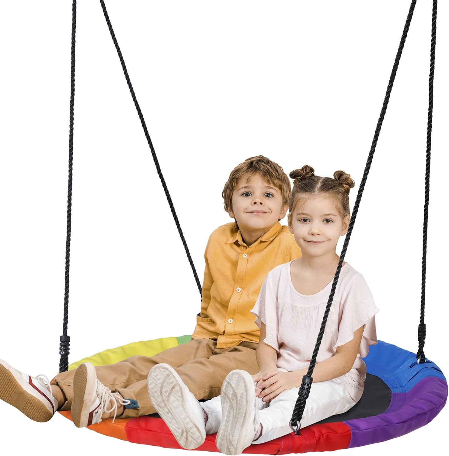 ZENY 40'' Saucer Swing Web Swing, Round Tree Swing for Kids Indoor Outdoor Swing Set 800lb Capacity with Carabiners, Waterproof and Steel Frame Multicolor