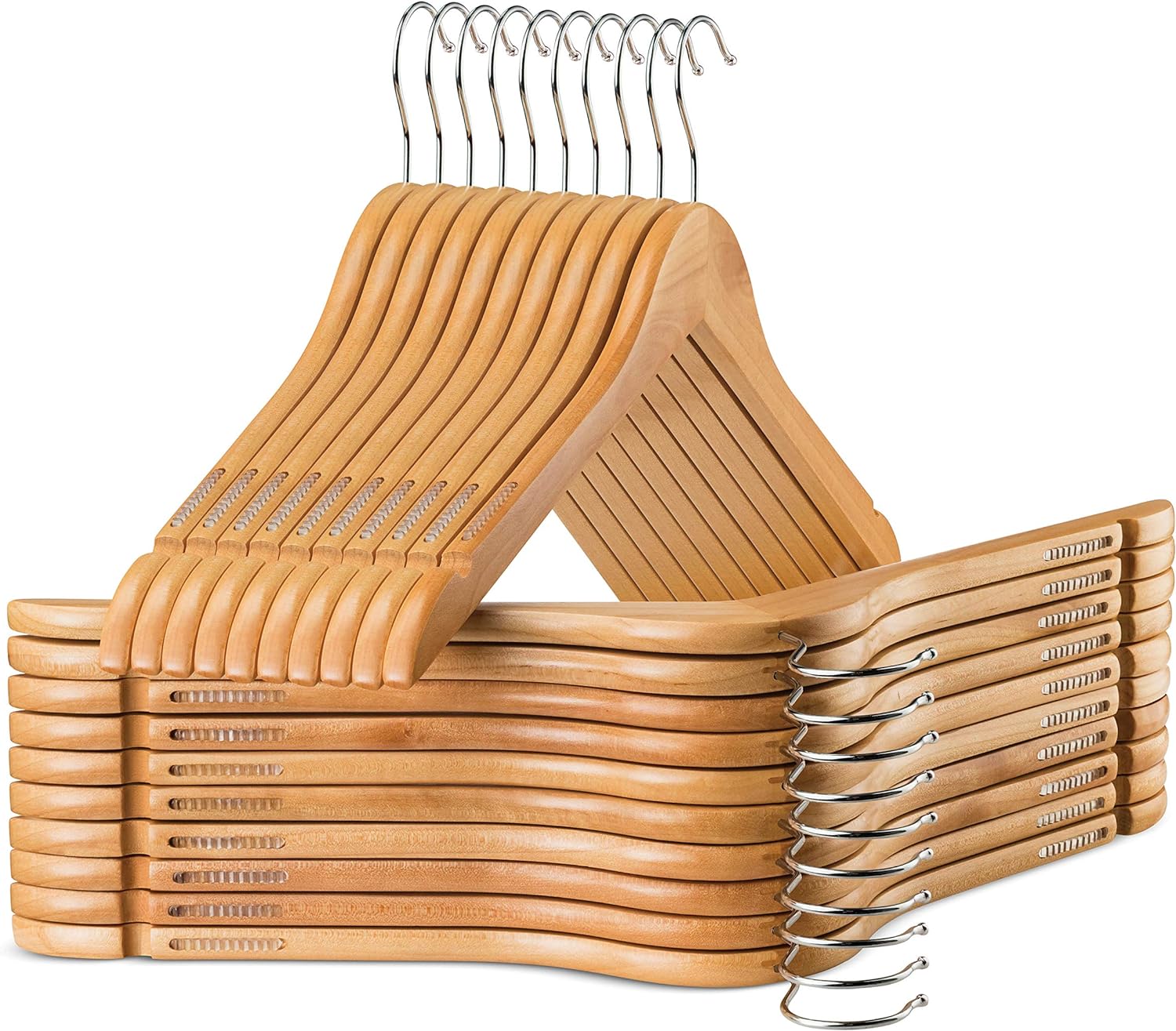 Zober Wooden Hangers w/Rubber Grips - 20 Pack Non Slip, Heavy Duty Coat Hangers - Slim, Space Saving w/Notches Made from Luxe Wood - Wood Hangers for Coats, Suits, Shirts, Dresses