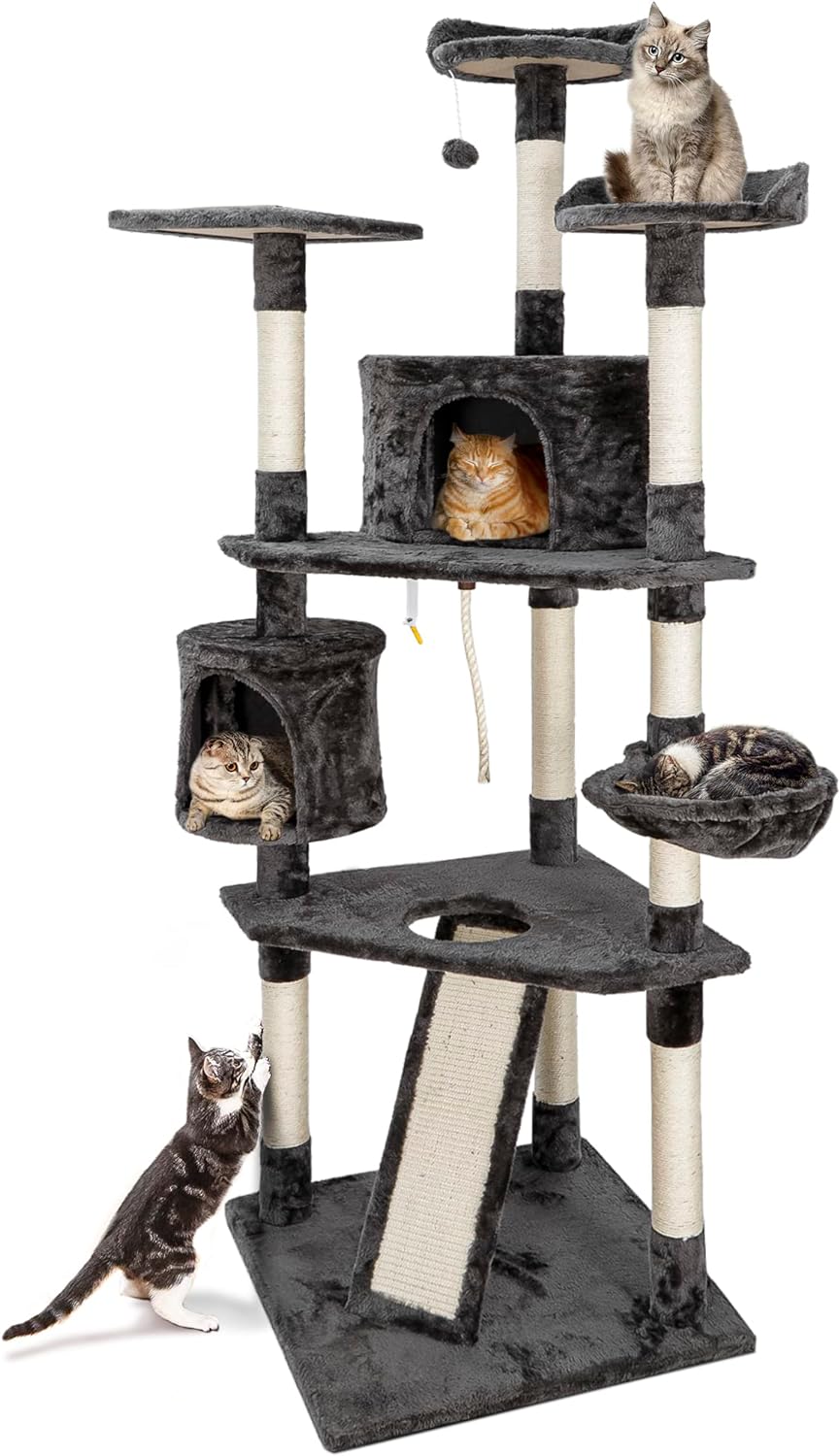 ZENY 79 Inch Cat Tree, Multi-Level Cat Tower with Scratching Posts and Play House, Indoor Cat Furniture Condo Kitty Activity Center