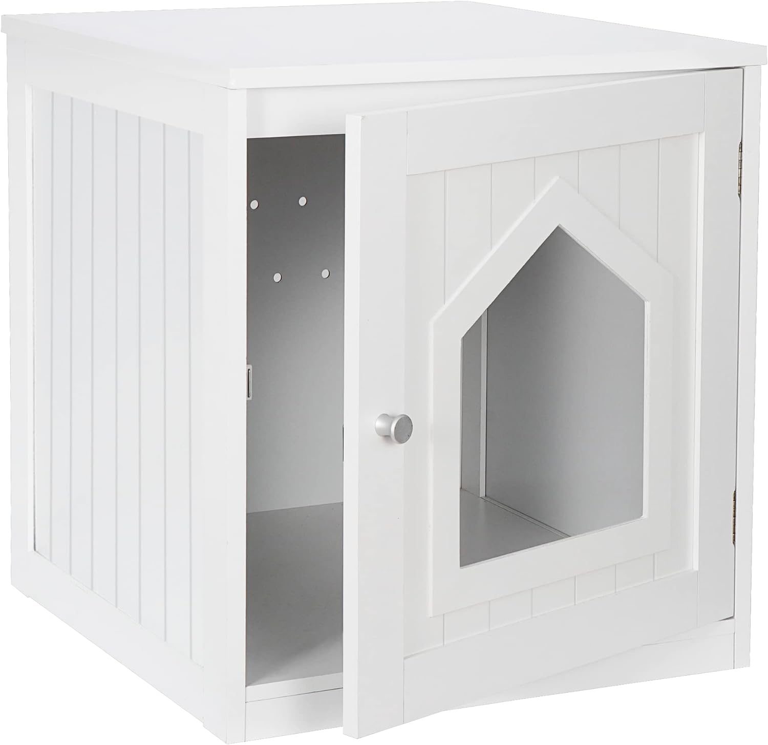 ZENY Cat House & Side Table, Pet Cat Litter Box Enclosure with Vent Holes, Wooden Enclosed Cat Washroom, White