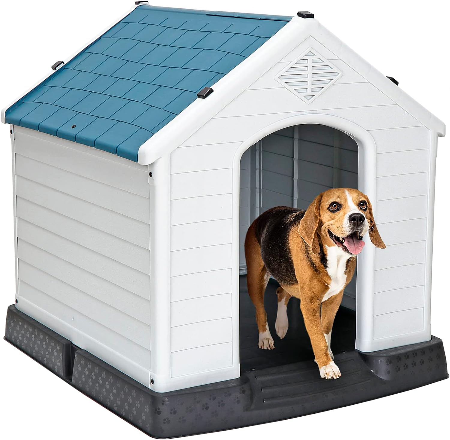 ZENY Plastic Dog House - Waterproof Dog Kennel with Air Vents and Elevated Floor All Weather Indoor Outdoor Insulated Doghouse Puppy Shelter, Easy to Assemble