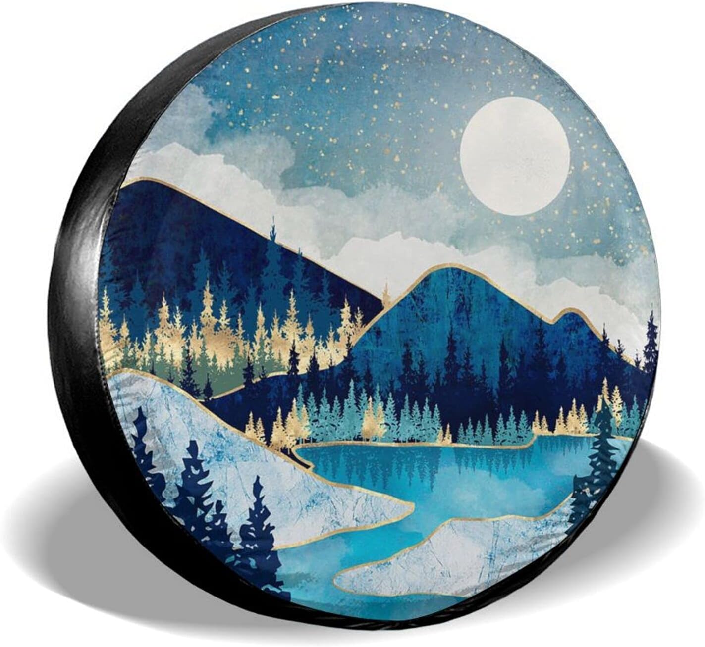 Blue Gold Spare Tire Cover Mountain Tree Star Waterproof Dust-Proof Universal Spare Wheel Tire Covers 15 Inch Fit for RV Travel Trailer Jeep SUV Truck Rav4 Campers Motorhome Rvs Camper Accessories