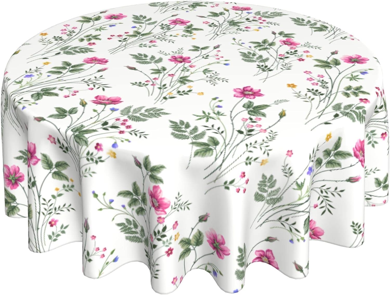 ABSOP Floral Tablecloth,Spring Round Tablecloth,Red Green Flower Table Cloth Round 60 Inch Waterproof Tablecloth for Dining Room Kitchen Table Picnic Party Indoor Outdoor Patio Decoration
