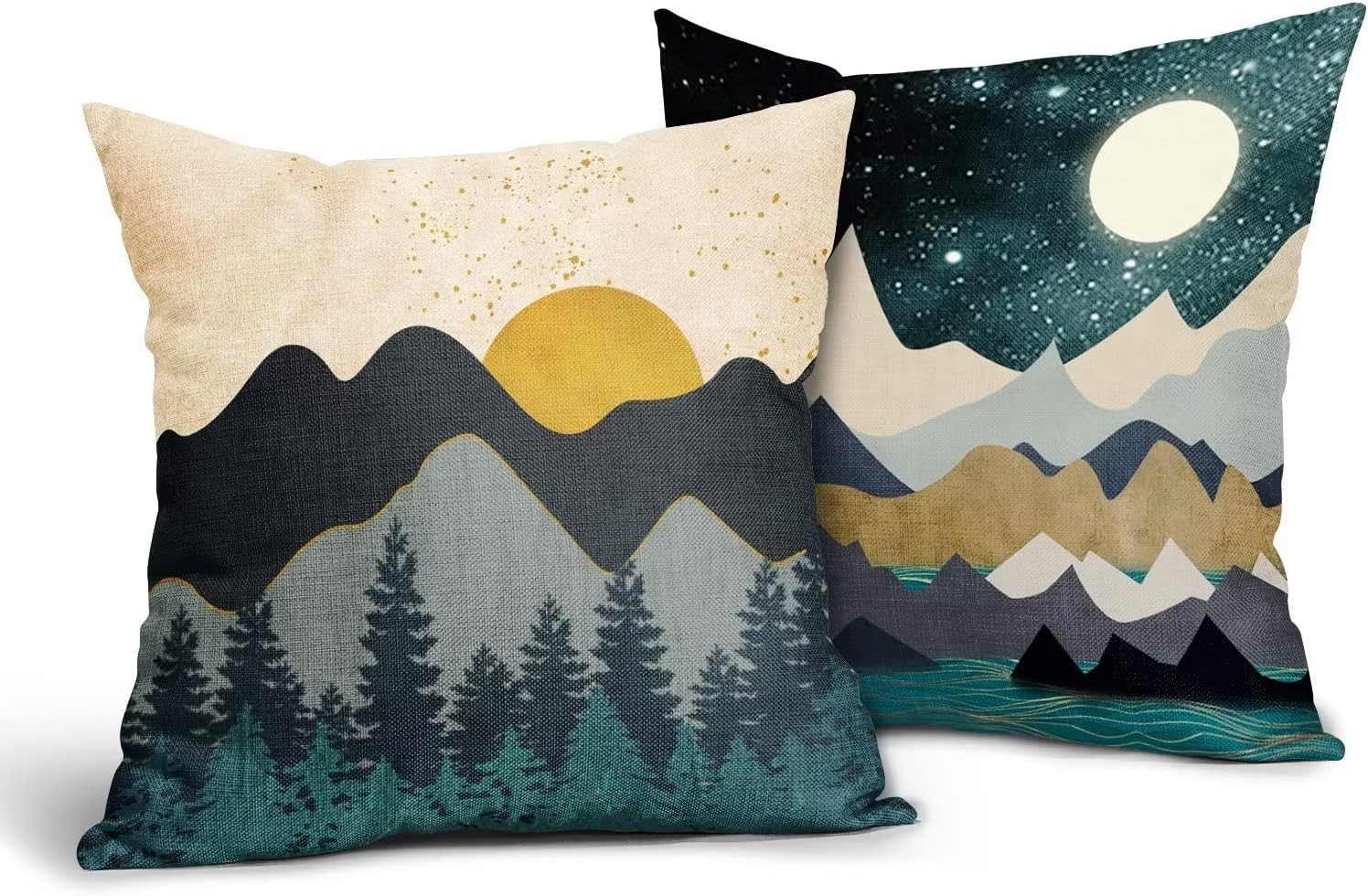 ABSOP Abstract Boho Throw Pillow Covers 18x18 Inch Set of 2 Mountain Nature Landscape Sunset Forest Linen Pillow Covers Modern Cushion Case for Home Sofa Couch Bed Outdoor Indoor Decoration