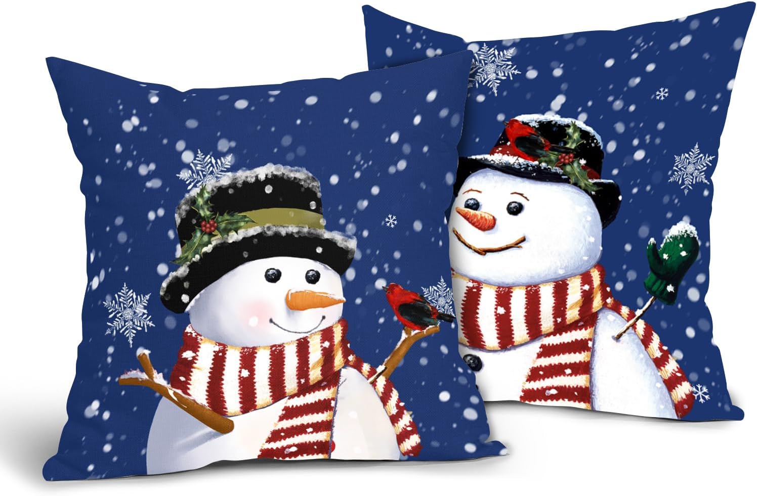 Blue Christmas Pillow Covers 18x18 Inch Set of 2 Winter Snowman Throw Pillow Covers Snowflake Square Cotton Linen Pillowscase Modern Cushion Case Decoration for Home Sofa Couch Bed Bedroom Living Room