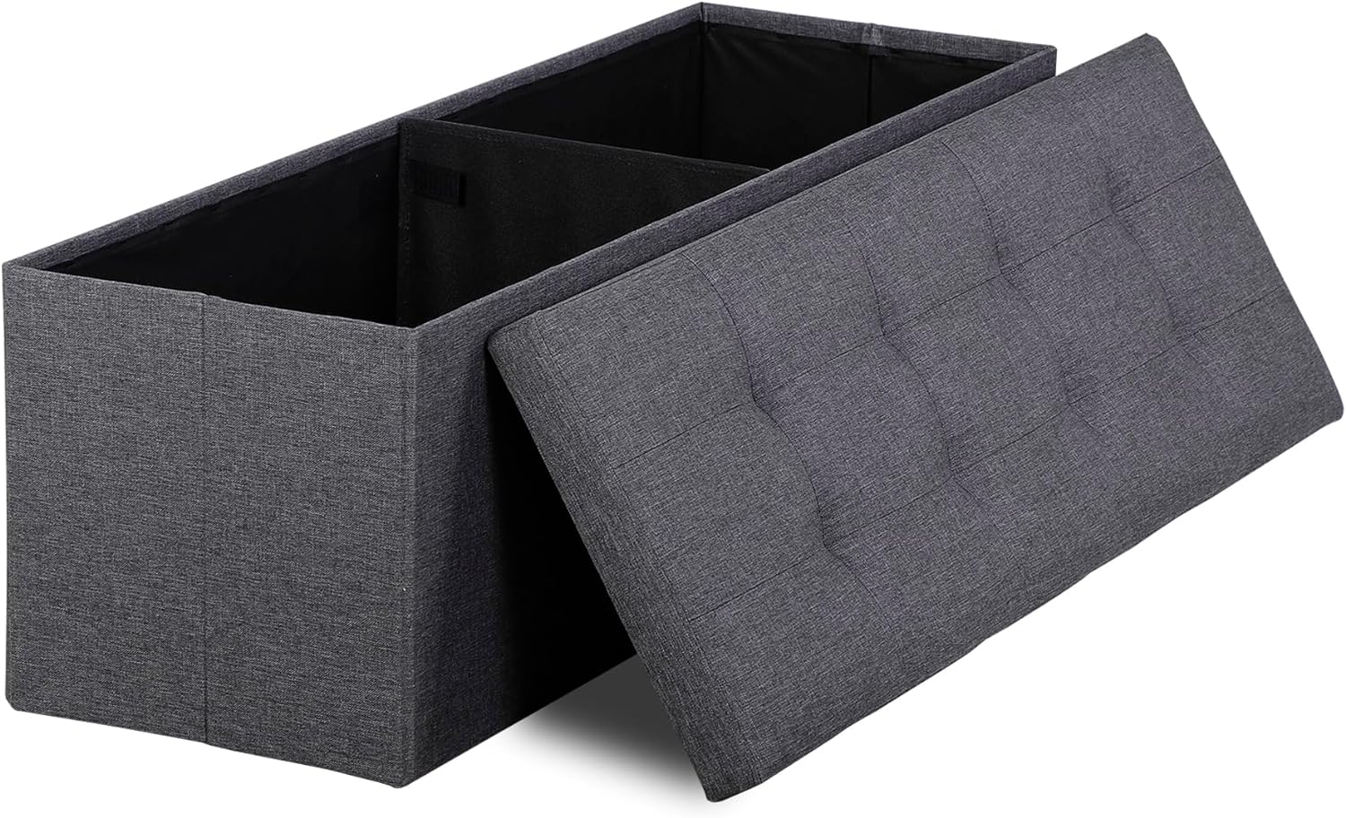 ZENY 43.3 inches Folding Storage Ottoman Bench Storage Chest Footrest with Foam Padded Seat, Great for Bedroom, Entryway and Living Room, Holds up to 660 lb, Dark Gray