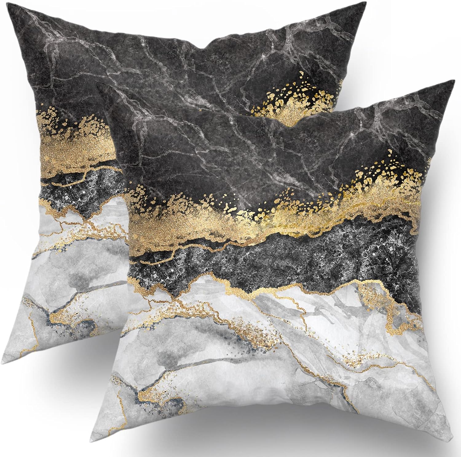 Marble Texture Pillow Cover 18 x 18 Inch Black Gray Gold Foil Throw Pillow Cover Decorative Pillows Cotton Material Cushion Pillow Case For Bedroom Sofa Indoor Outdoor Living Room Home Decor Set of 2