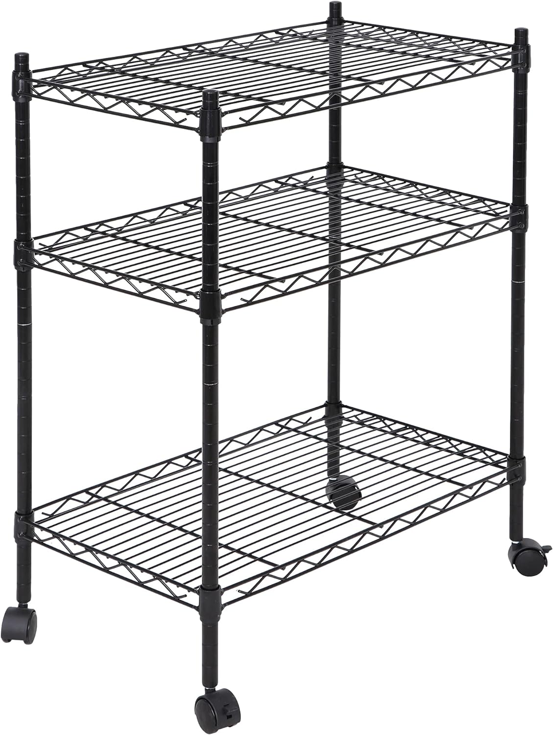 ZENY 3-Shelf Heavy Duty Shelving Storage Unit with Casters, Metal Organizer Wire Rack for Kitchen, Office, Garage, Black