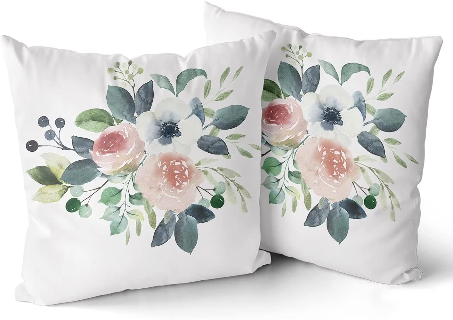 ABSOP Floral Pillow Covers 18x18 Inch Set of 2 Pink White Flower Throw Pillow Cover Spring Summer Watercolor Pillow Cover Cotton Cushion Pillow Case for Sofa Outdoor Indoor Decoration