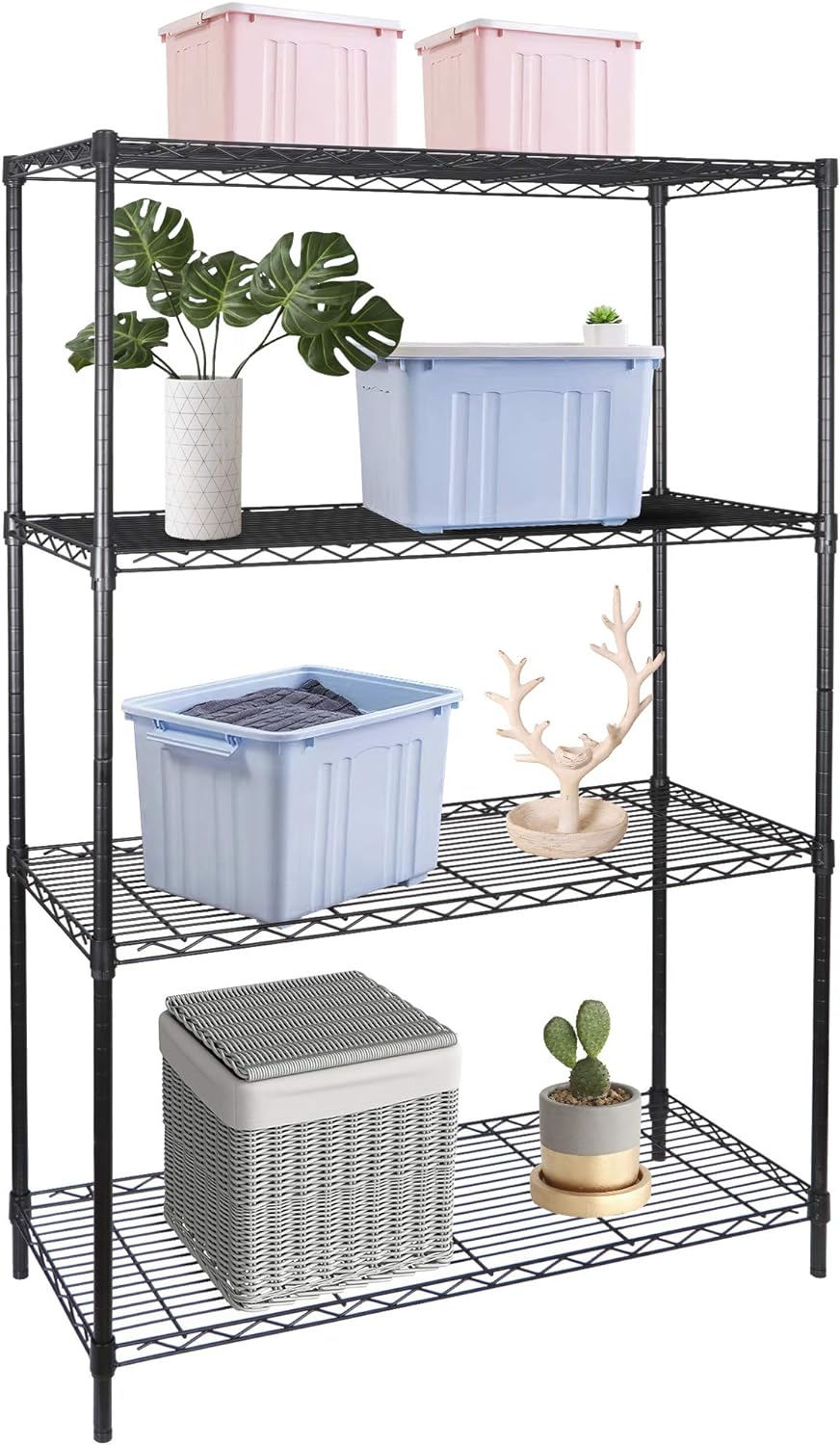 ZENY 4-Shelf Adjustable, Heavy Duty Storage Shelving Unit, Steel Organizer Wire Rack, Storage Rack with Leveling Feet for Kitchen Office Garage