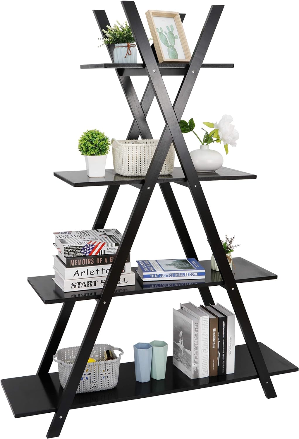 ZENY 4-Tier Bookshelf A Frame Bookcase, Home and Office Organizer, Storage and Display Rack