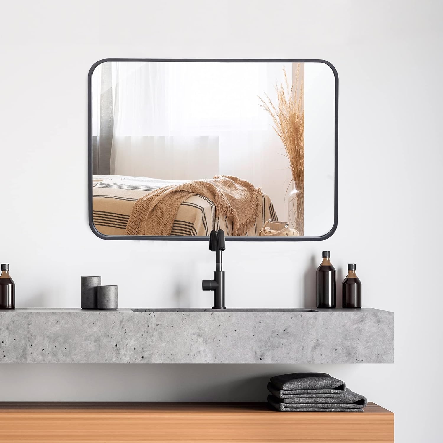 ZENY Bathroom Mirror, 22x30 Inch Wall Mounted Brushed Metal Frame Wall Mirror, Vanity Mirror, Rectangle Modern Hanging Mirror for Wall, Bedroom, Living Room