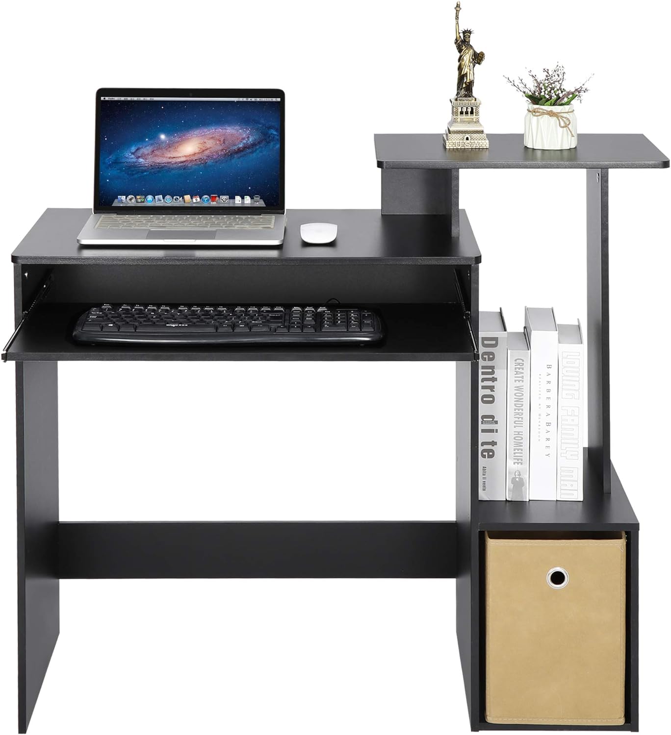 ZENY Small Computer Desk with Keyboard Tray and Storage Shelf Home Office Desk Student Study Writing Desk