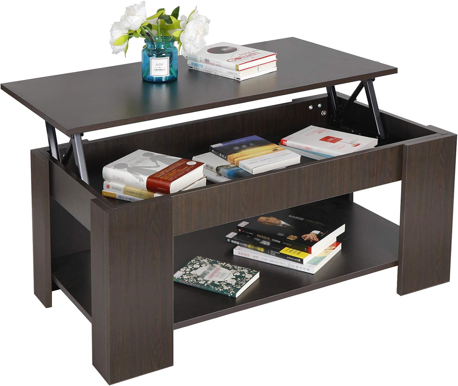 ZENY Lift Top Coffee Table with Hidden Compartment and Storage Shelves Modern Furniture for Home, Living Room, Dcor