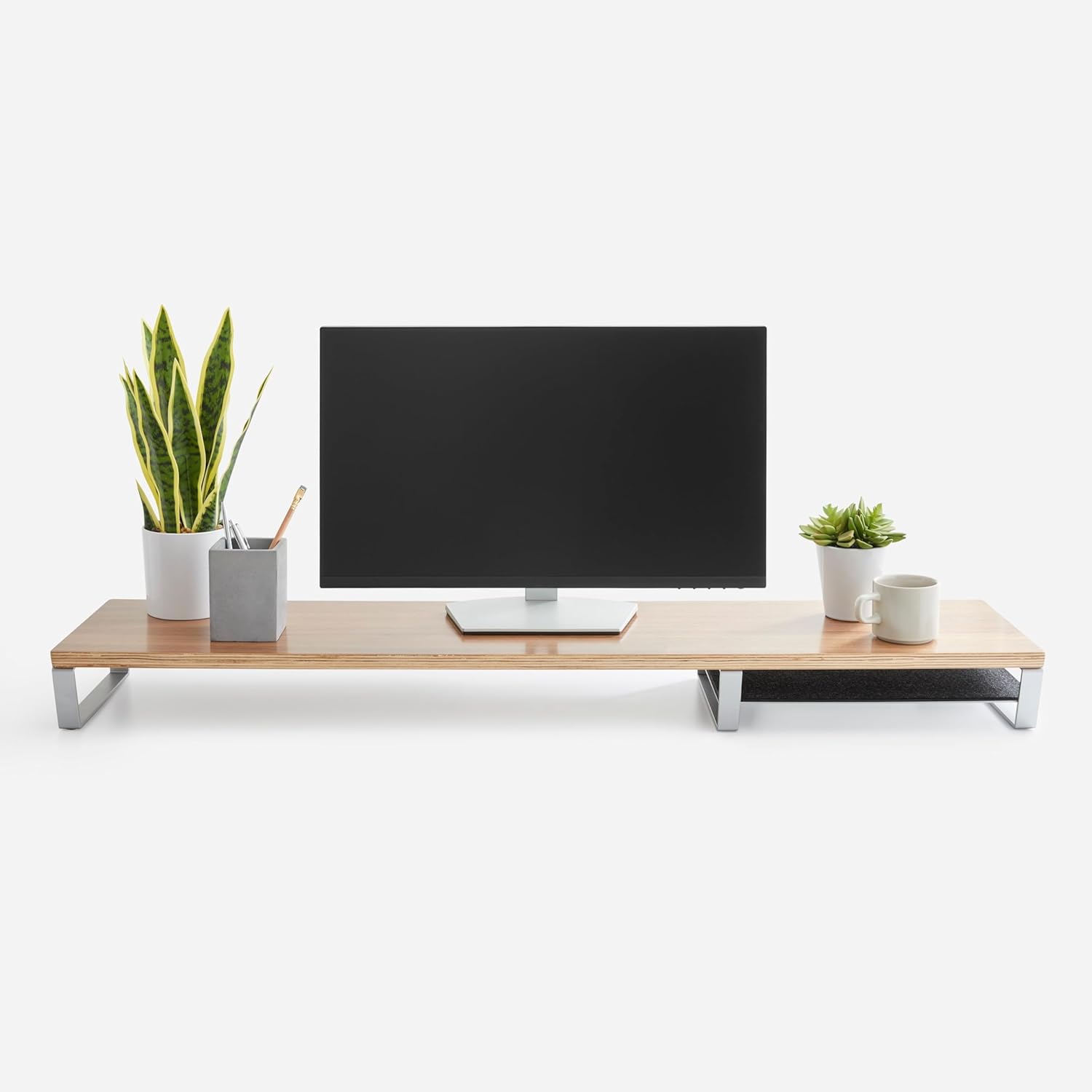 HumanCentric Desk Shelf Monitor Riser  Wood Monitor Stand in Black Walnut and Space Gray, Office Monitor Stand Riser, Desktop Organizer and Computer Monitor Stand For Desk With Optional Drawer