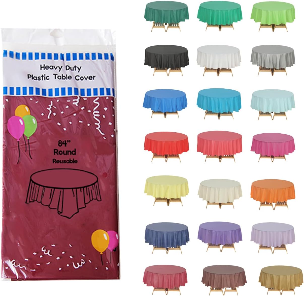 Evershine (12-Pack Heavy Duty Plastic Table Covers Tablecloth (Reusable) (Round 84