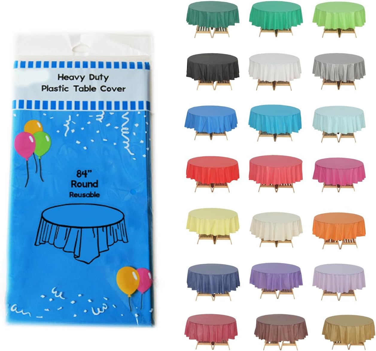 Evershine (12-Pack Heavy Duty Plastic Table Covers Tablecloth (Reusable) (Round 84