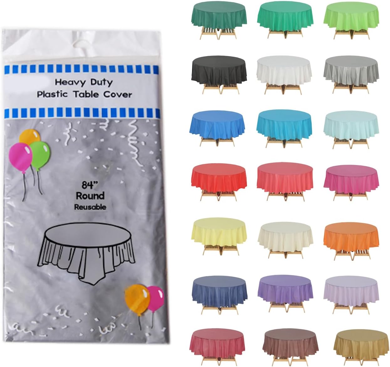 Evershine (12-Pack Heavy Duty Plastic Table Covers Tablecloth (Reusable) (Round 84