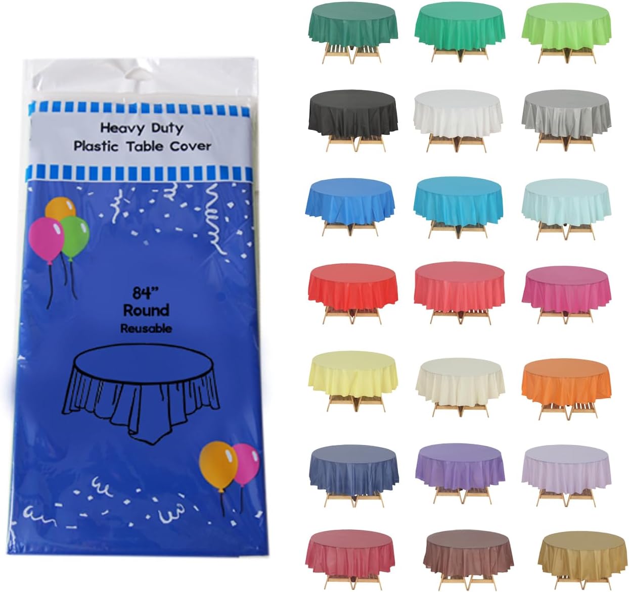 Evershine (12-Pack Heavy Duty Plastic Table Covers Tablecloth (Reusable) (Round 84