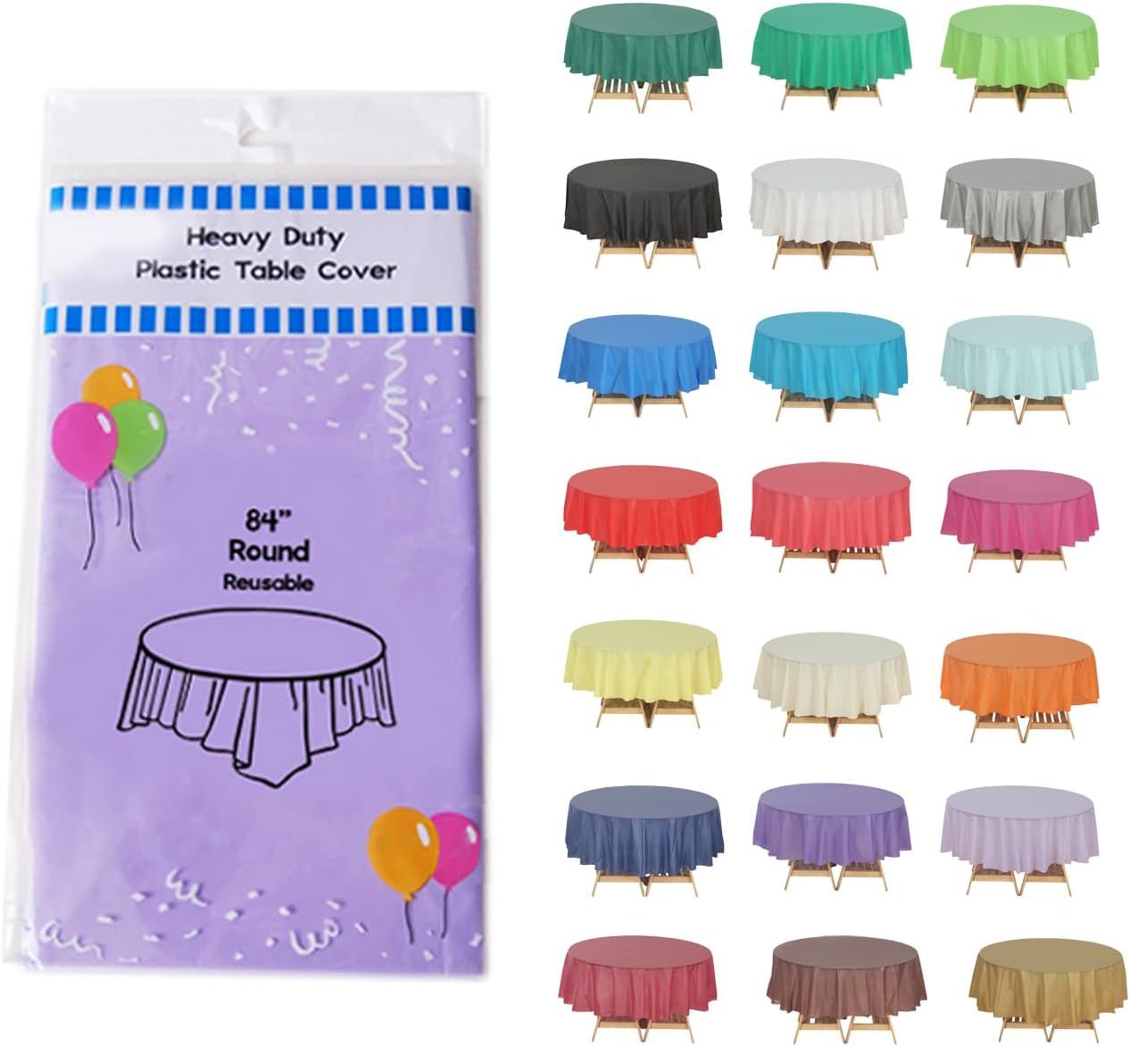 Evershine (12-Pack Heavy Duty Plastic Table Covers Tablecloth (Reusable) (Round 84