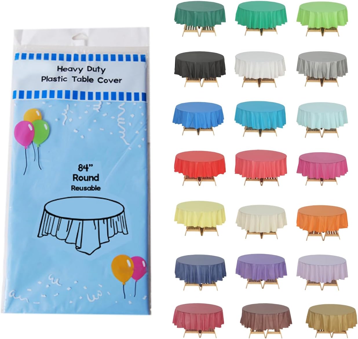 Evershine (12-Pack Heavy Duty Plastic Table Covers Tablecloth (Reusable) (Round 84