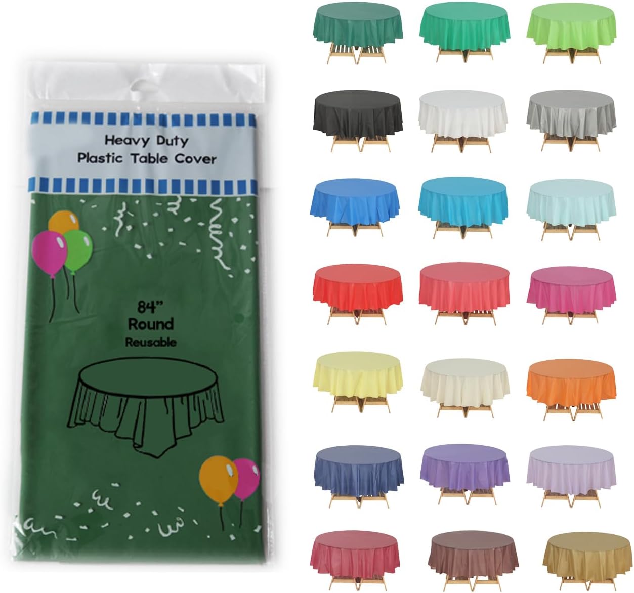 Evershine (12-Pack Heavy Duty Plastic Table Covers Tablecloth (Reusable) (Round 84