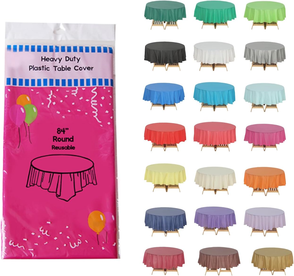 Evershine (12-Pack Heavy Duty Plastic Table Covers Tablecloth (Reusable) (Round 84