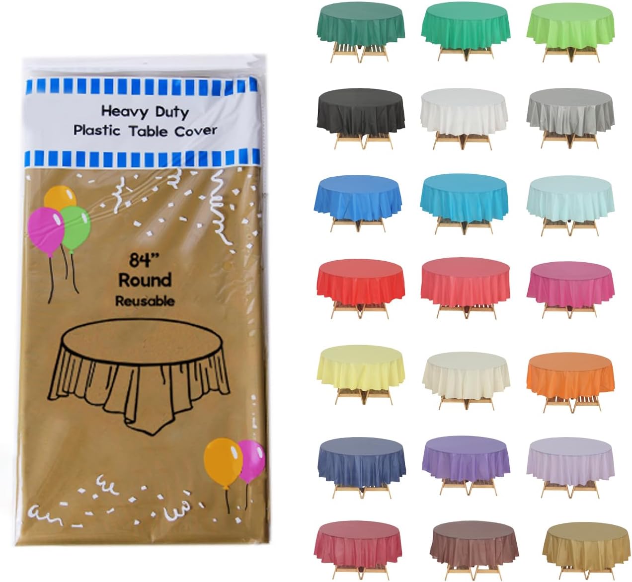 Evershine (12-Pack Heavy Duty Plastic Table Covers Tablecloth (Reusable) (Round 84