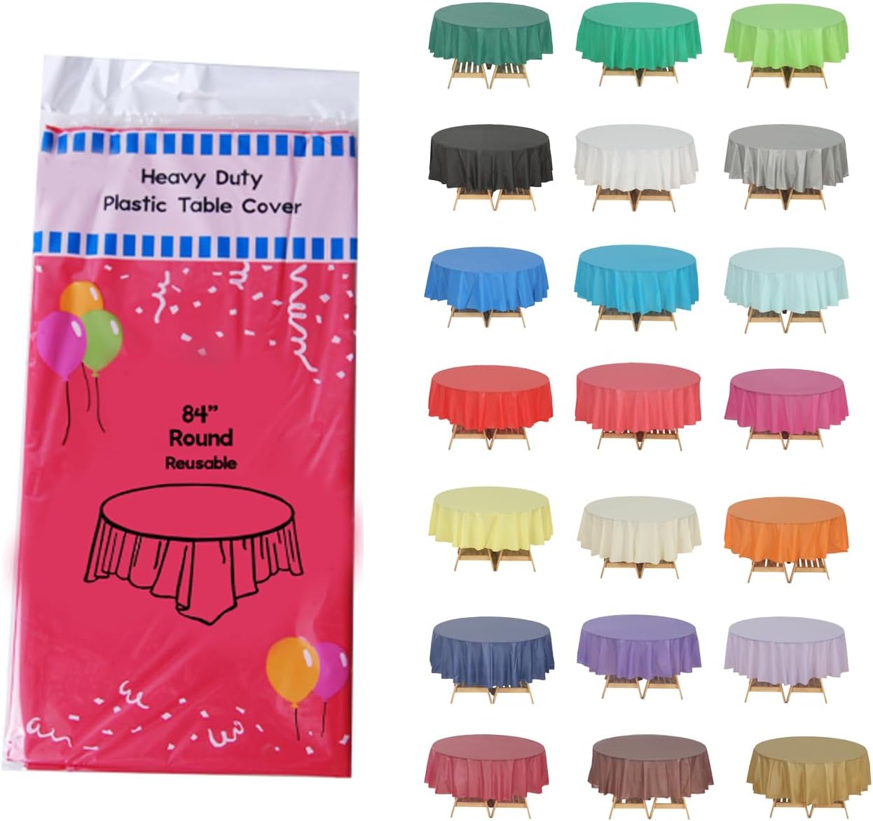 Evershine (12-Pack Heavy Duty Plastic Table Covers Tablecloth (Reusable) (Round 84