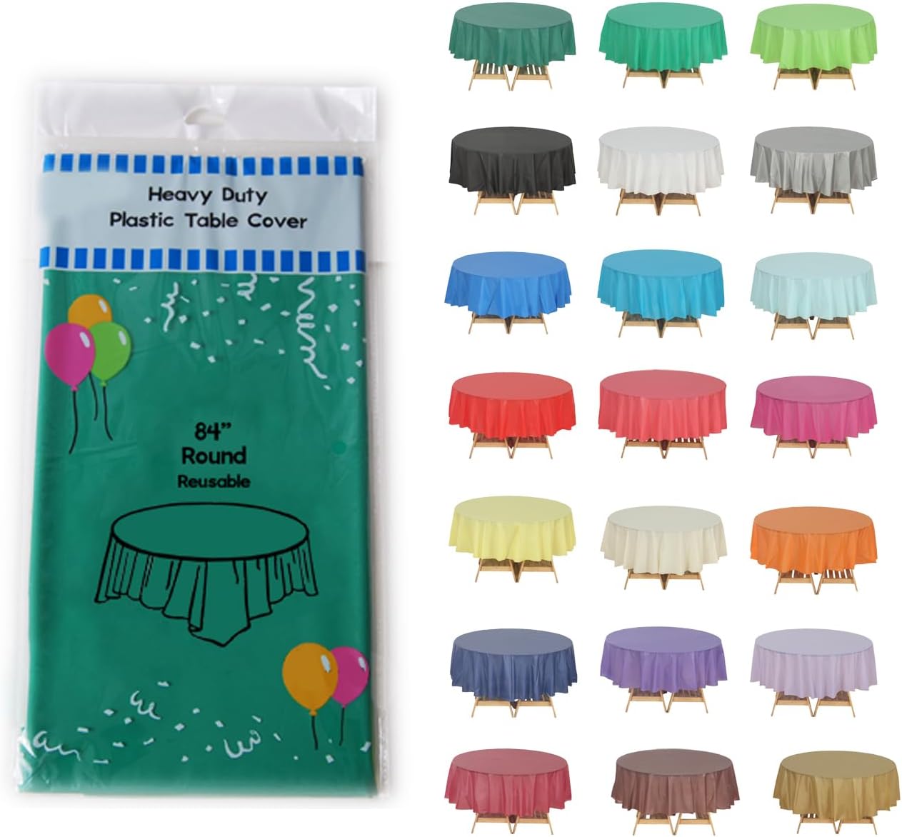 Evershine 6 Pack Heavy Duty Plastic Tablecloth, Round 84 Inch Emerald Green Plastic Round Table Covers Tablecloth.